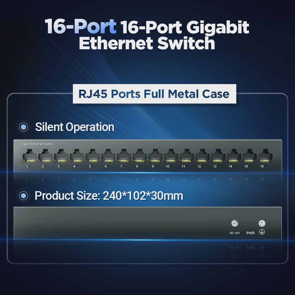 Gigabit Netwerk Switch 16 Poorten 1000Mbps - High Performance Smart Ethernet Hub
