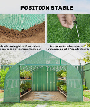 Ruime Tuinkas 8x3x2m met PE-afdekking, Stalen Frame, Roldeur en 12 Ramen