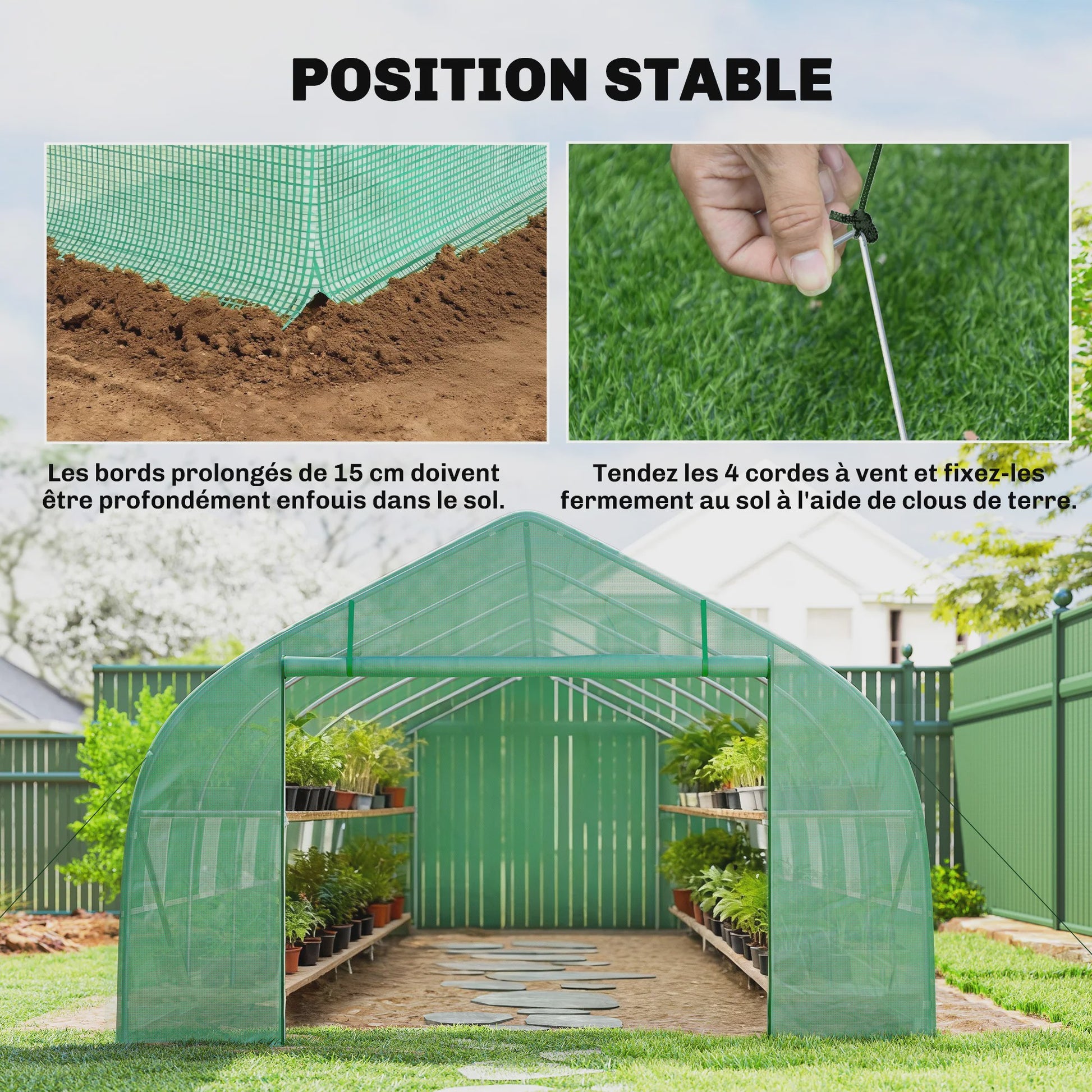 Ruime Tuinkas 8x3x2m met PE-afdekking, Stalen Frame, Roldeur en 12 Ramen