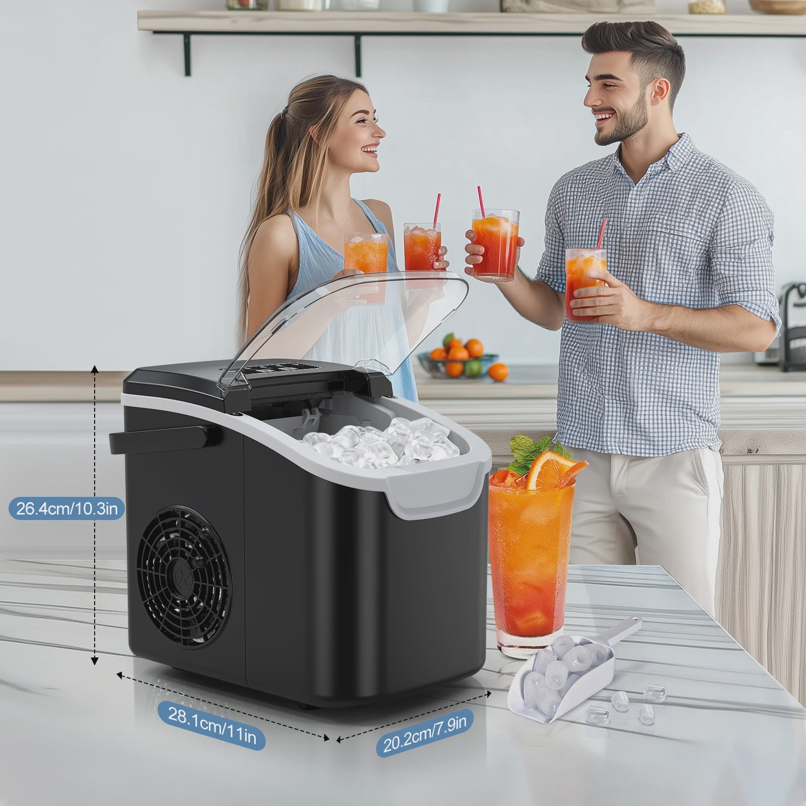 Draagbare IJsmachine 12kg/24H met 2 IJsvormen & Handvat - Snel en Compact