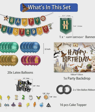 Harry Potter Verjaardagsfeest Decoratie Set - Banner, Cake Toppers & Ballonnen