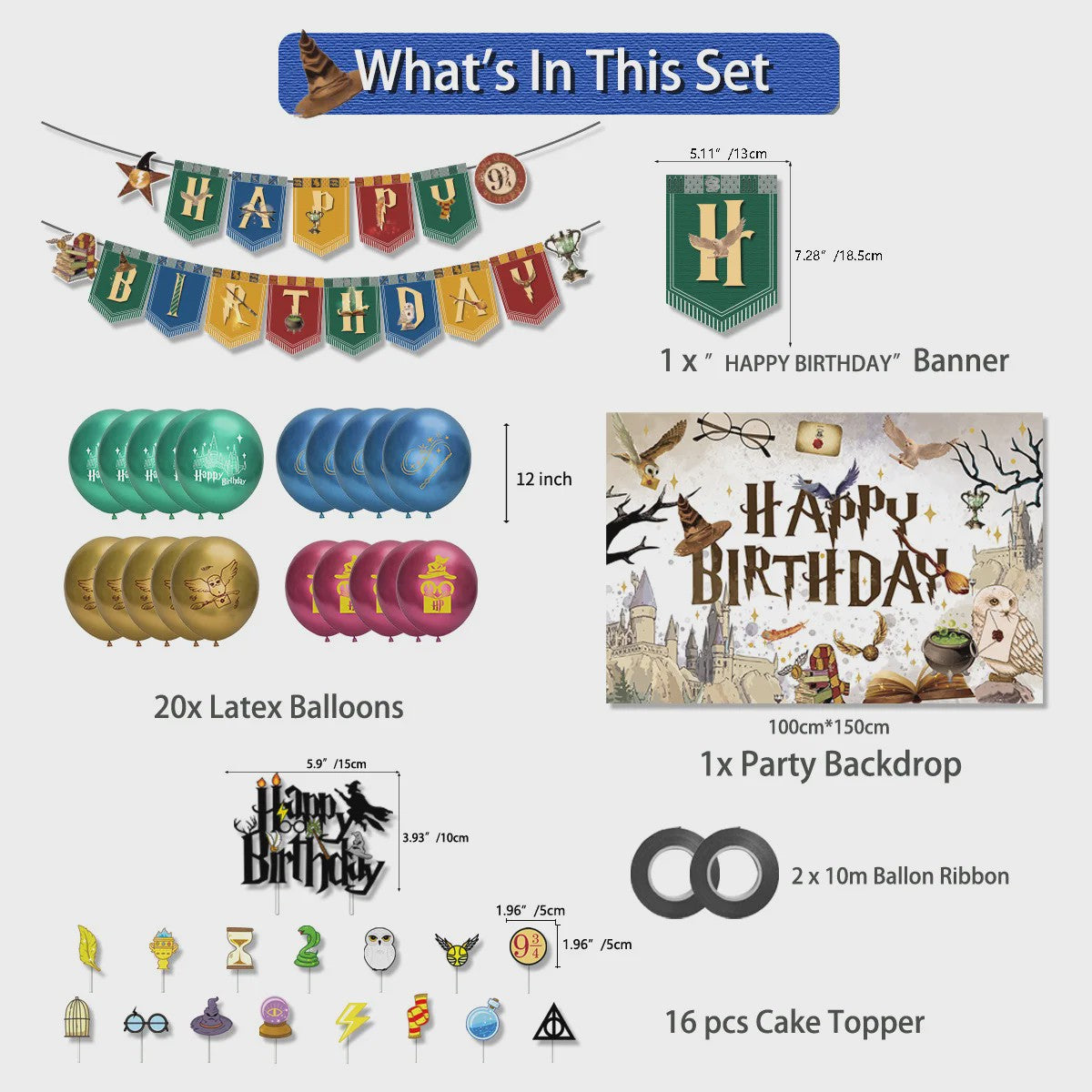 Harry Potter Verjaardagsfeest Decoratie Set - Banner, Cake Toppers & Ballonnen