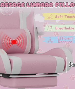 Ergonomische Gaming Chair met Kattenoren, Massagefunctie en Voetensteun - Roze