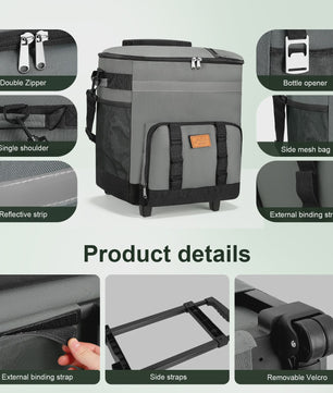 Grote Koeltas 35L met Wielen - Waterdicht & Geïsoleerd voor Picknick, Camping en Reizen