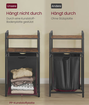 VASAGLE Wasmand met 2 Planken, Uitschuifbaar & Verwijderbare Zak (65L) - Ideaal voor Badkamer & Wasruimte