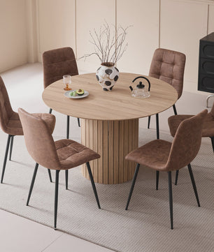 Moderne Ronde Eettafel 120cm met Houten Basis - Scandinavisch Design voor 4-6 Personen