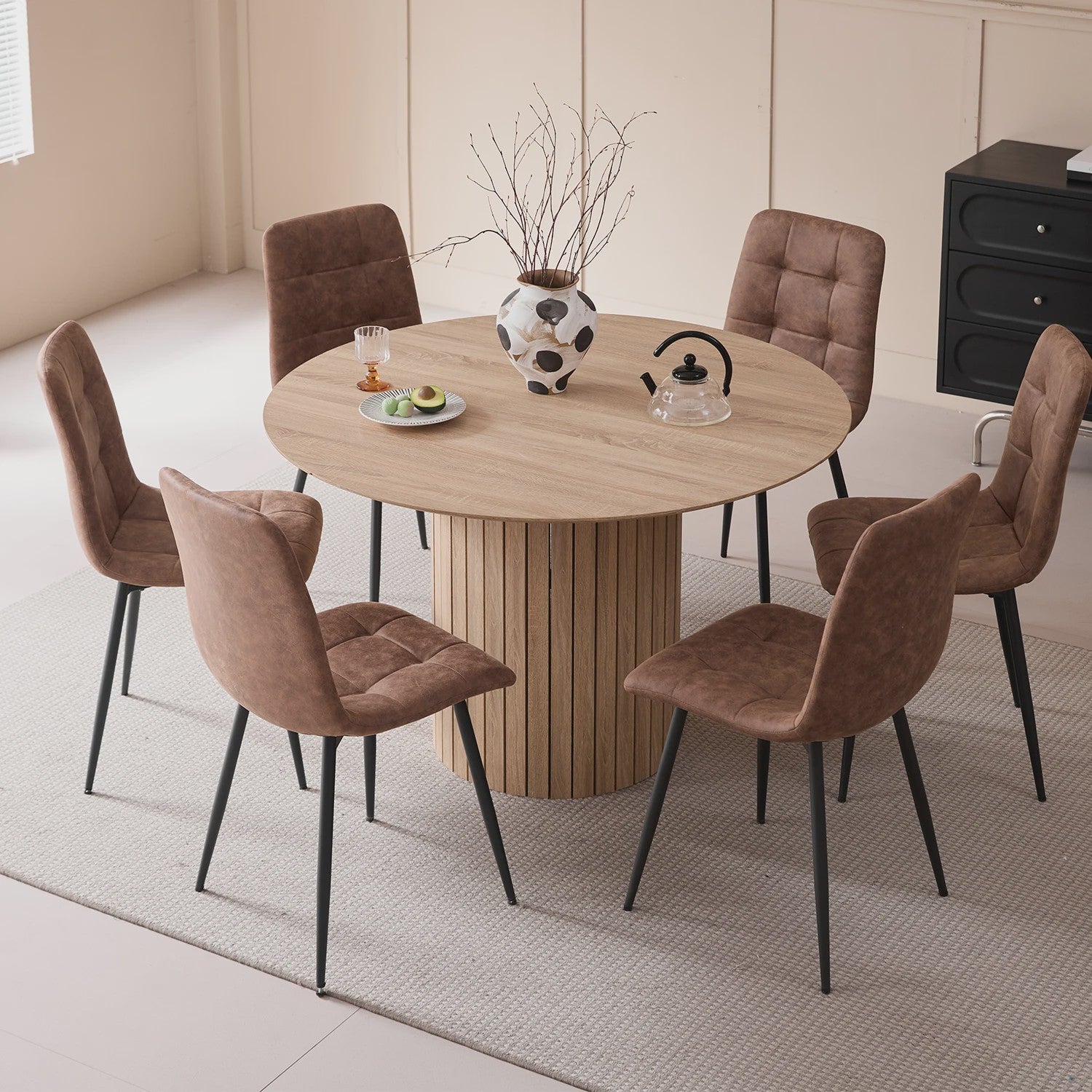 Moderne Ronde Eettafel 120cm met Houten Basis - Scandinavisch Design voor 4-6 Personen