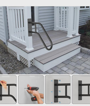 Wandmontage Trapleuning 66cm - Zwart Gesmeed IJzer - Antislip U-Grip - 220kg Belastbaar