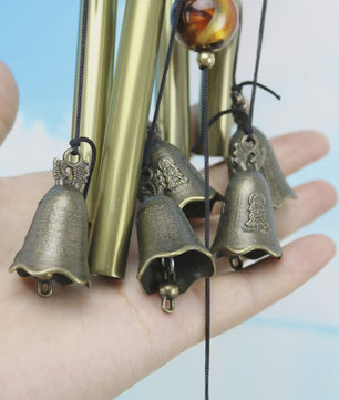 Traditionele Chinese Bronzen Windgong met 4 Buizen en 5 Bellen - Feng Shui Geluksbrenger voor Tuin en Terras