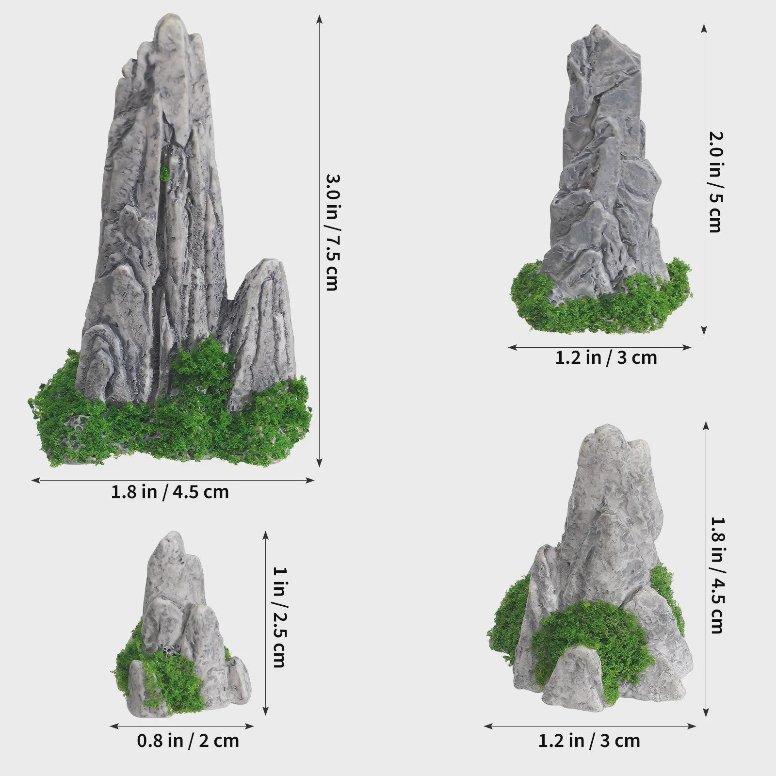 Set van 8 Decoratieve Rotsformaties met Mos voor Miniatuur Landschappen en Diorama's