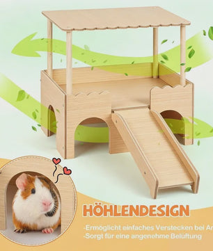 Houten Kasteel Speelhuisje voor Cavia's en Kleine Huisdieren met Klimtrap