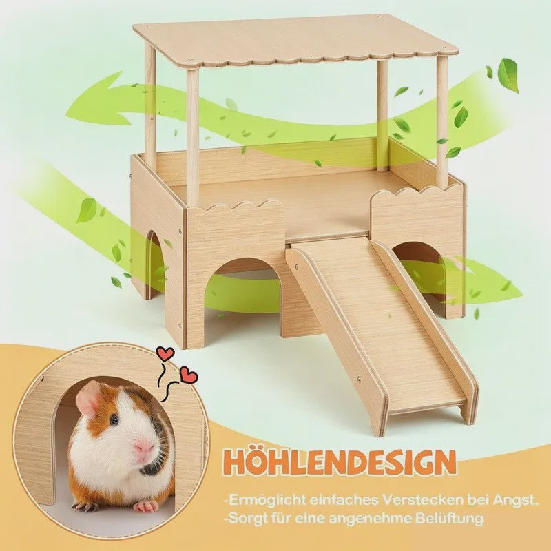 Houten Kasteel Speelhuisje voor Cavia's en Kleine Huisdieren met Klimtrap