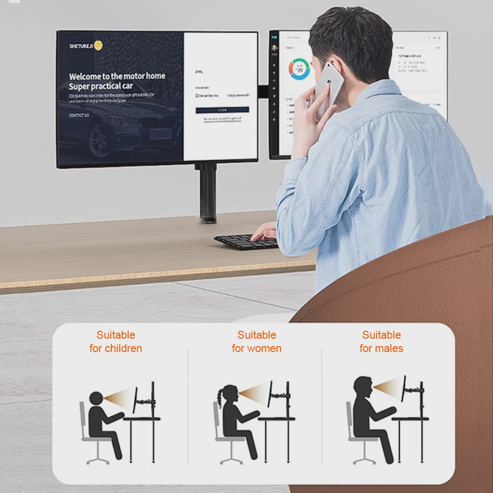 Dubbele Monitor Arm Stand met Gasveer - Verstelbaar voor 15-32 Inch Schermen, 16KG per Arm