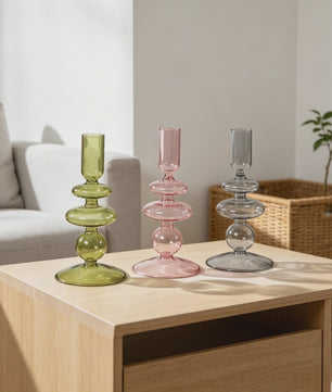 Nordic Glazen Kandelaar met Bubbel Design - Transparant Gekleurd
