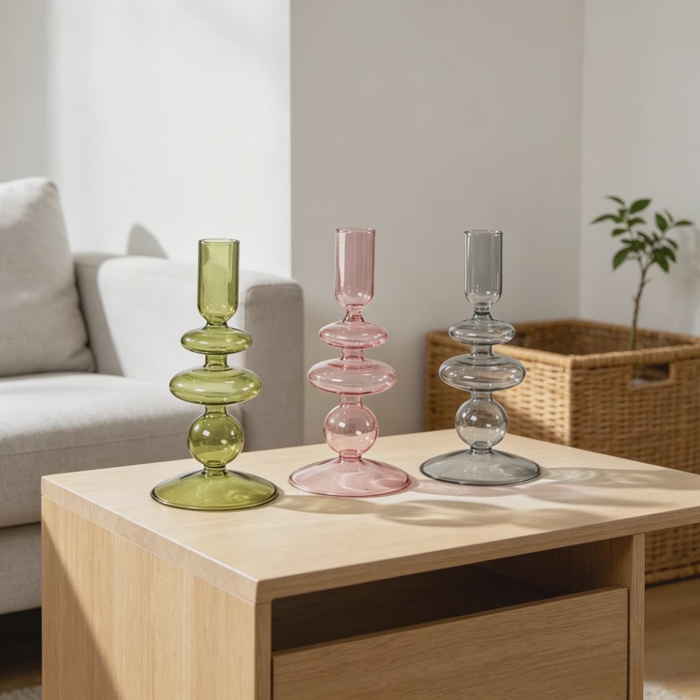 Nordic Glazen Kandelaar met Bubbel Design - Transparant Gekleurd