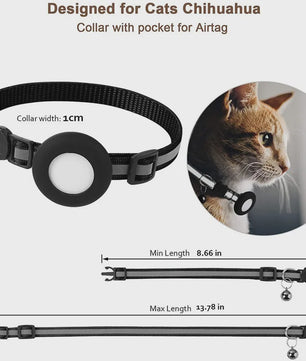 Verstelbare Airtag Kattenhalsband met Veiligheidsgesp, Bel & Reflectie - Anti-Verlies Tracker Houder