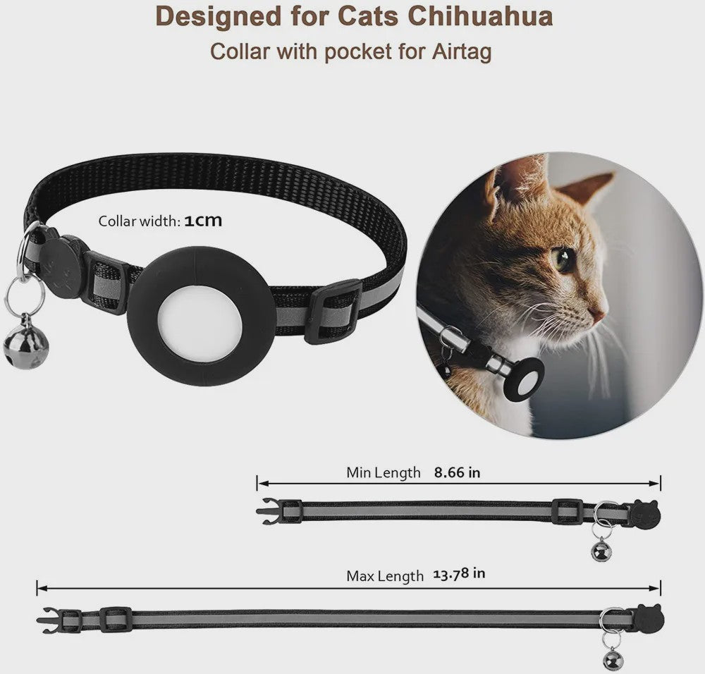 Verstelbare Airtag Kattenhalsband met Veiligheidsgesp, Bel & Reflectie - Anti-Verlies Tracker Houder