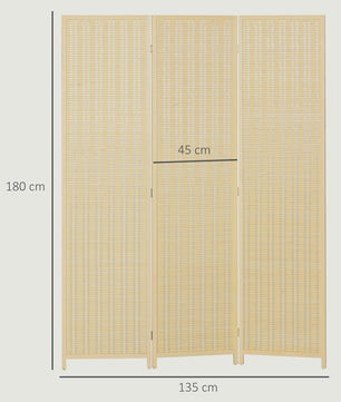 HOMCOM 3-Panels Opvouwbaar Kamerscherm - Natuurlijke Bamboe Look - 135x180 cm