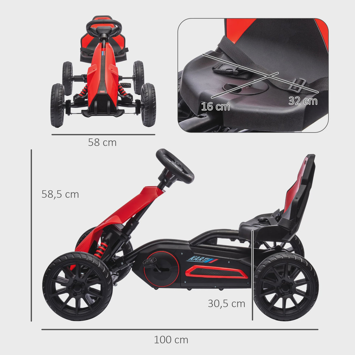 Kinder Trappen Go-Kart met Verstelbare Stoel en Stille EVA Wielen