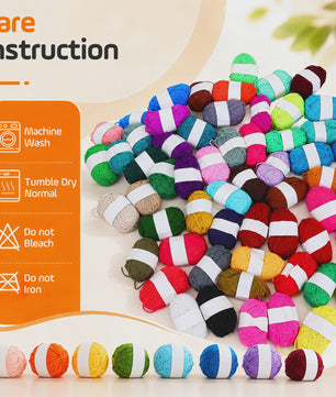 DIY Textile Set，77 Piece Crochet Hook Set With 62 Mixed Color Yarn Balls, 2 Aluminum Crochet Hooks, 2 Knitting Needles, And 10 Anti Slip Pins