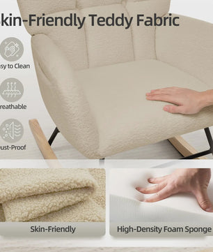 Comfortabele Schommelstoel met Hoge Rug, Gevoerde Zitting en Fleece Stof - Ideaal voor Woonkamer, Slaapkamer & Kinderkamer