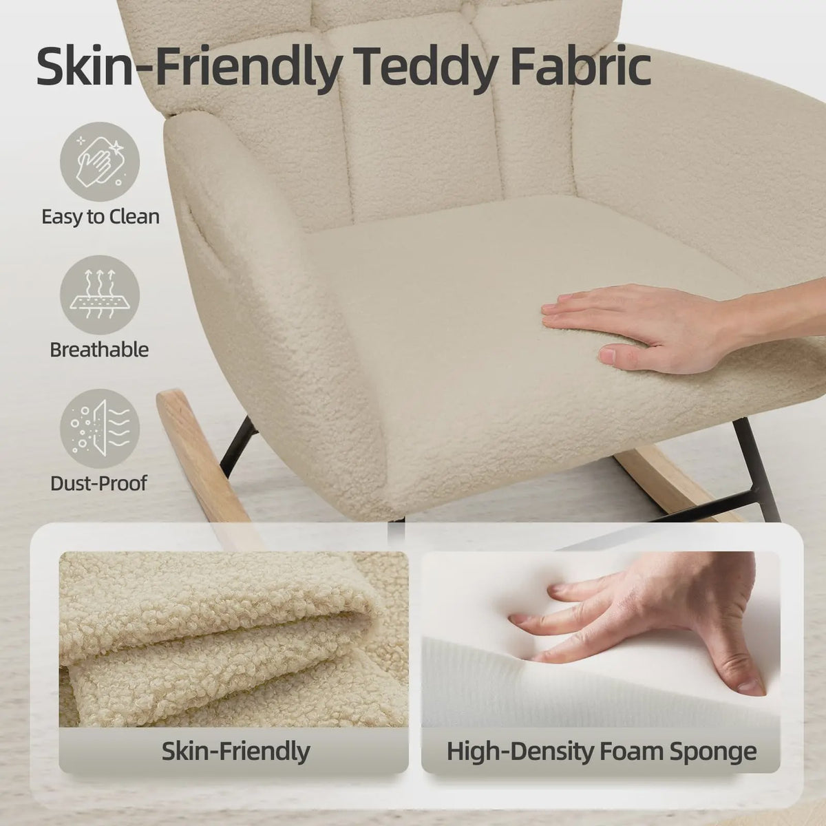Comfortabele Schommelstoel met Hoge Rug, Gevoerde Zitting en Fleece Stof - Ideaal voor Woonkamer, Slaapkamer & Kinderkamer