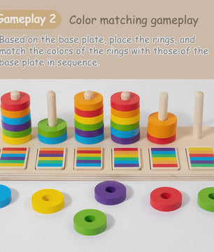 Montessori Houten Regenboog Ringenspel - Kleuren Sorteren & Logisch Denken Educatief Speelgoed