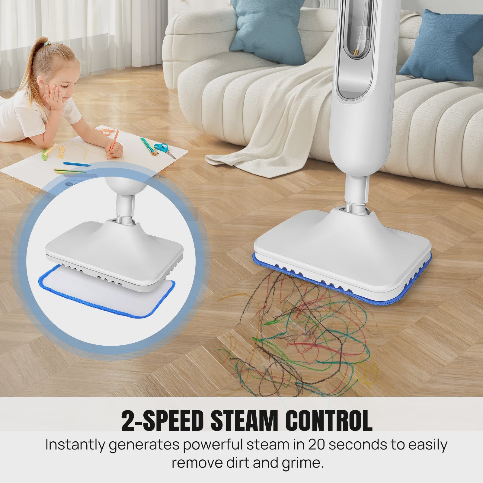 Stoomreiniger Mop met 2 Stoomstanden, 400ml Tank en Sterilisatie