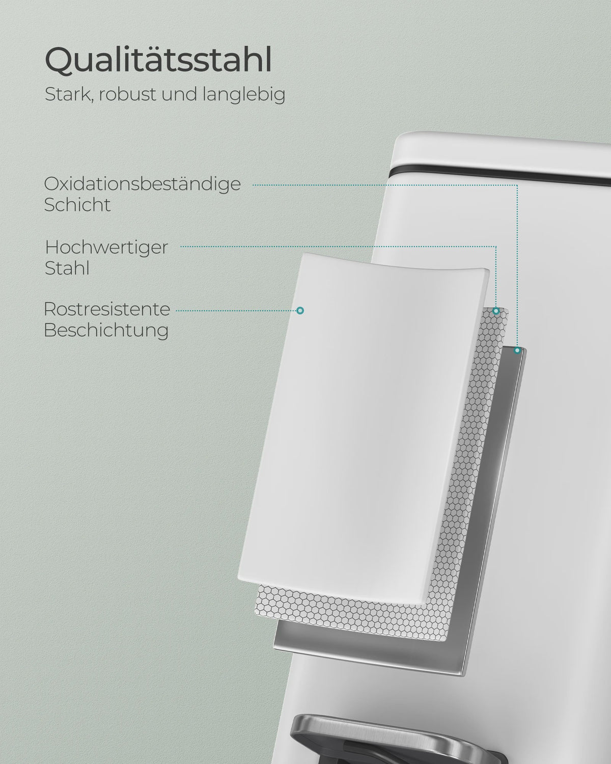 SONGMICS 10L Pedaalemmer - Smalle Vuilnisbak met Deksel voor Badkamer