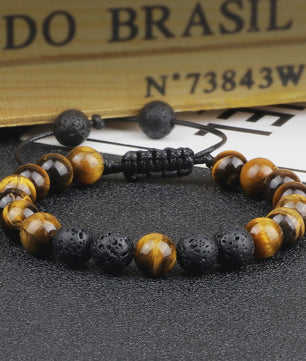 Verstelbare Lava Kralen & Tijgeroog Armband - Yoga & Helende Sieraden voor Hem en Haar
