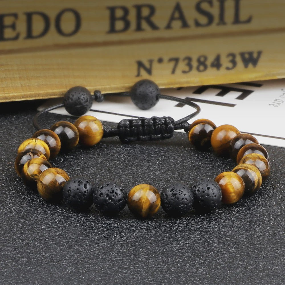 Verstelbare Lava Kralen & Tijgeroog Armband - Yoga & Helende Sieraden voor Hem en Haar