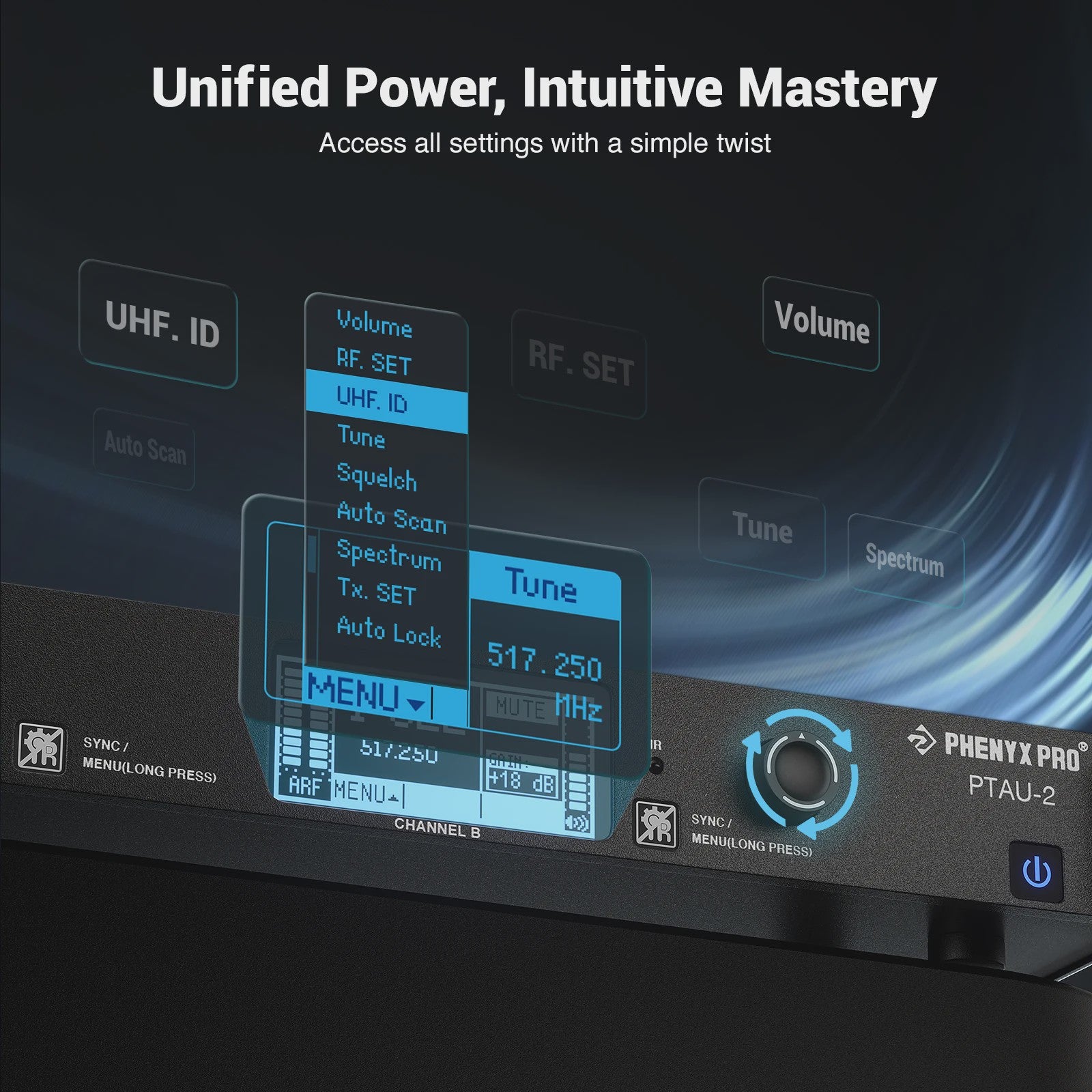 Phenyx Pro PTAU-2 True Diversity Draadloos Microfoon Systeem met ID Lock & Auto Scan