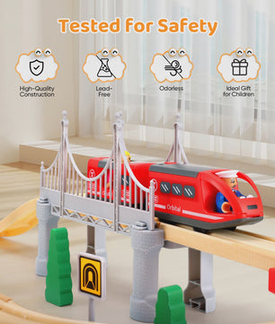 72/108 Pieces Montessori Set of Children's Toy Wood Trains, Cars, Engineering Railway Wooden Train Set Gift for Boys and Girls