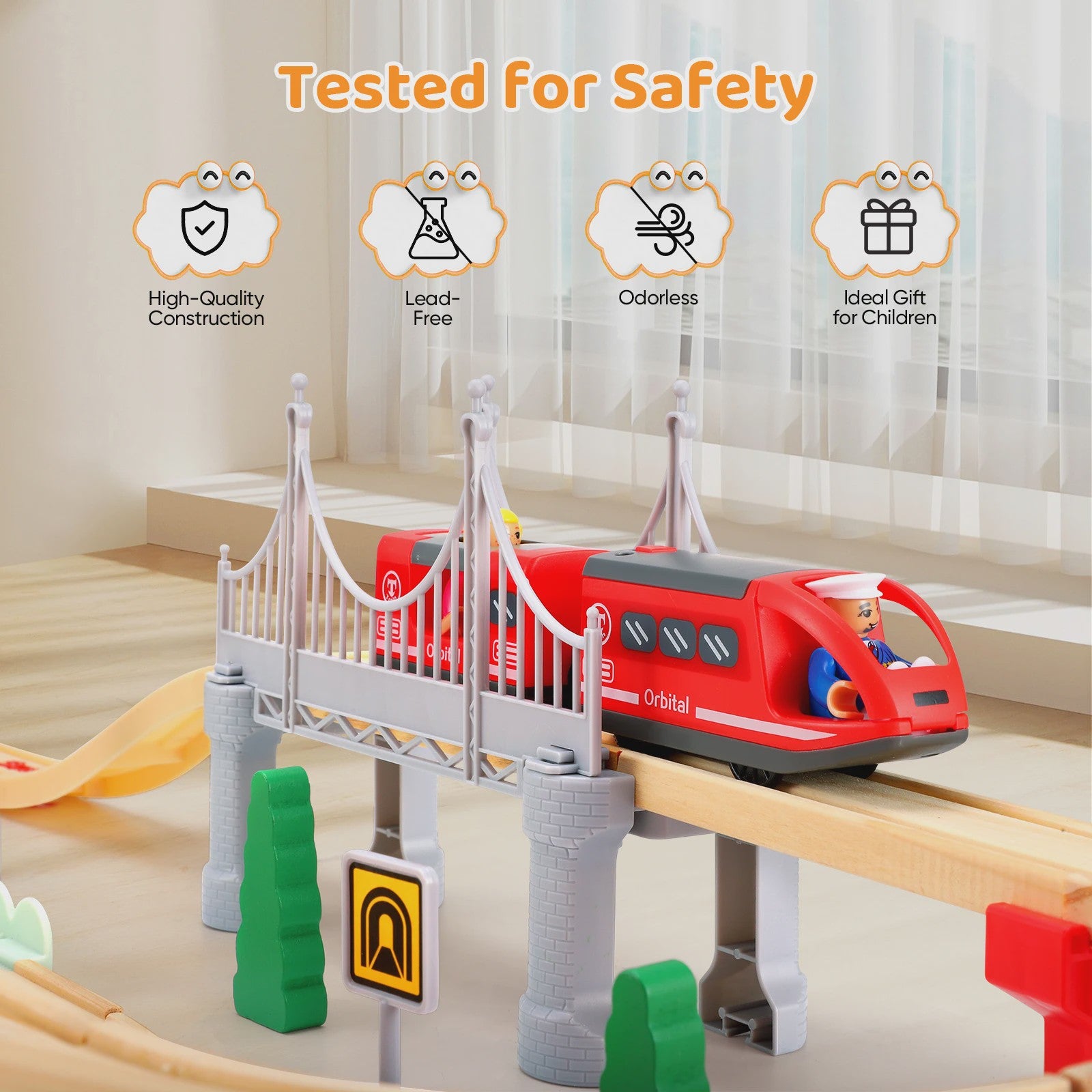 72/108 Pieces Montessori Set of Children's Toy Wood Trains, Cars, Engineering Railway Wooden Train Set Gift for Boys and Girls