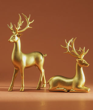 Set van 2 Kerst Herten Decoratie Beeldjes - Rustiek Tafeldecoratie