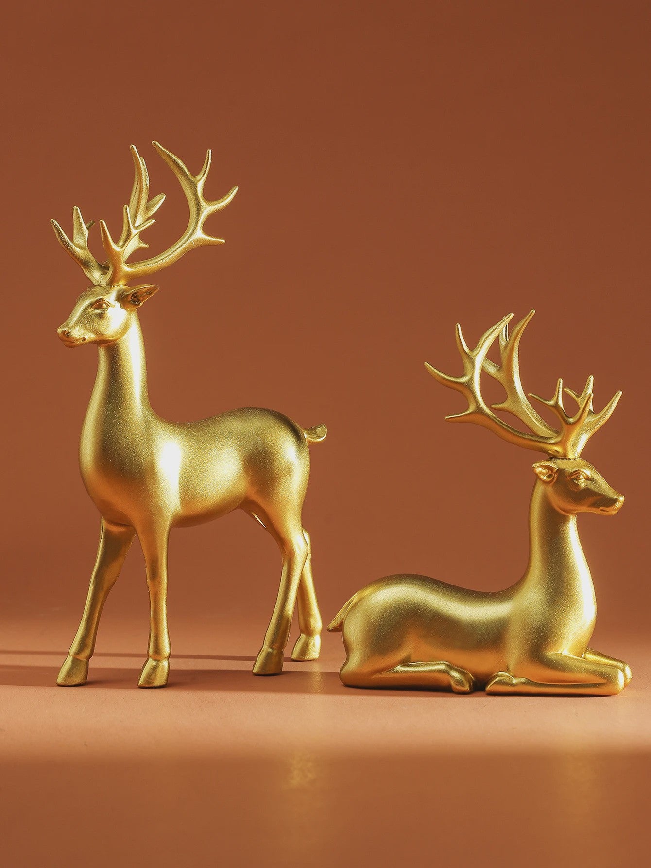 Set van 2 Kerst Herten Decoratie Beeldjes - Rustiek Tafeldecoratie
