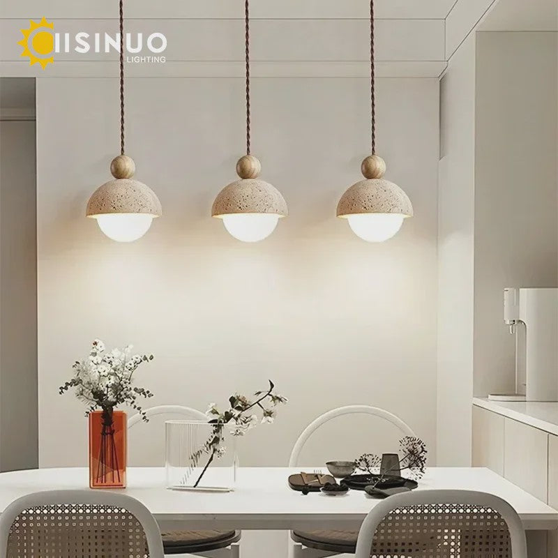Natuurstenen Hanglamp Geel Travertin - Sfeervolle Verlichting voor Woonkamer, Slaapkamer & Restaurant