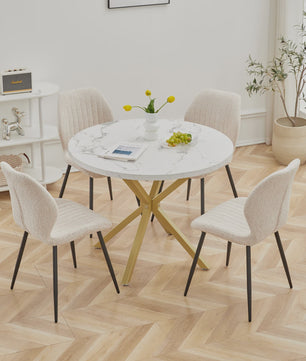 Moderne Ronde Eettafel 100cm met Marmerlook - Luxe en Stijlvol Design