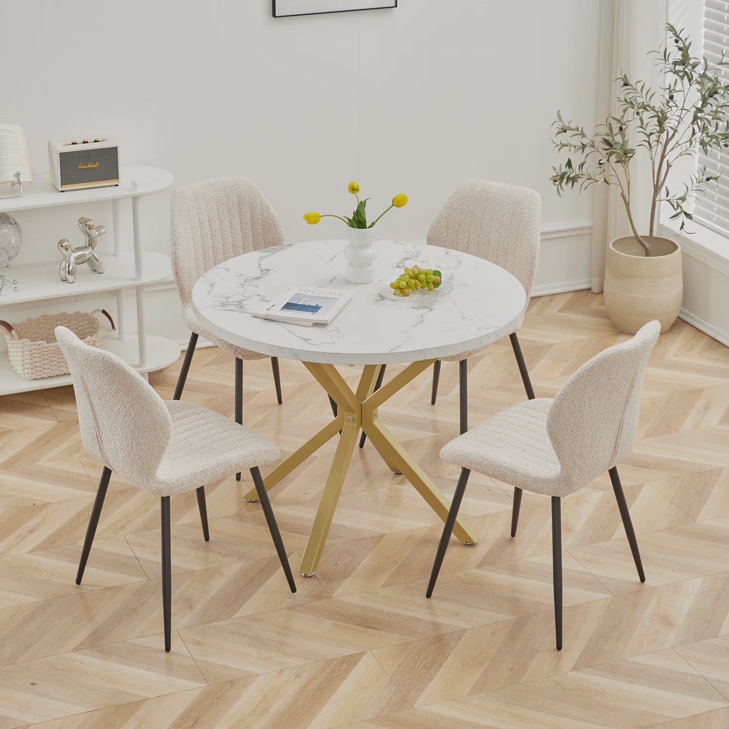 Moderne Ronde Eettafel 100cm met Marmerlook - Luxe en Stijlvol Design