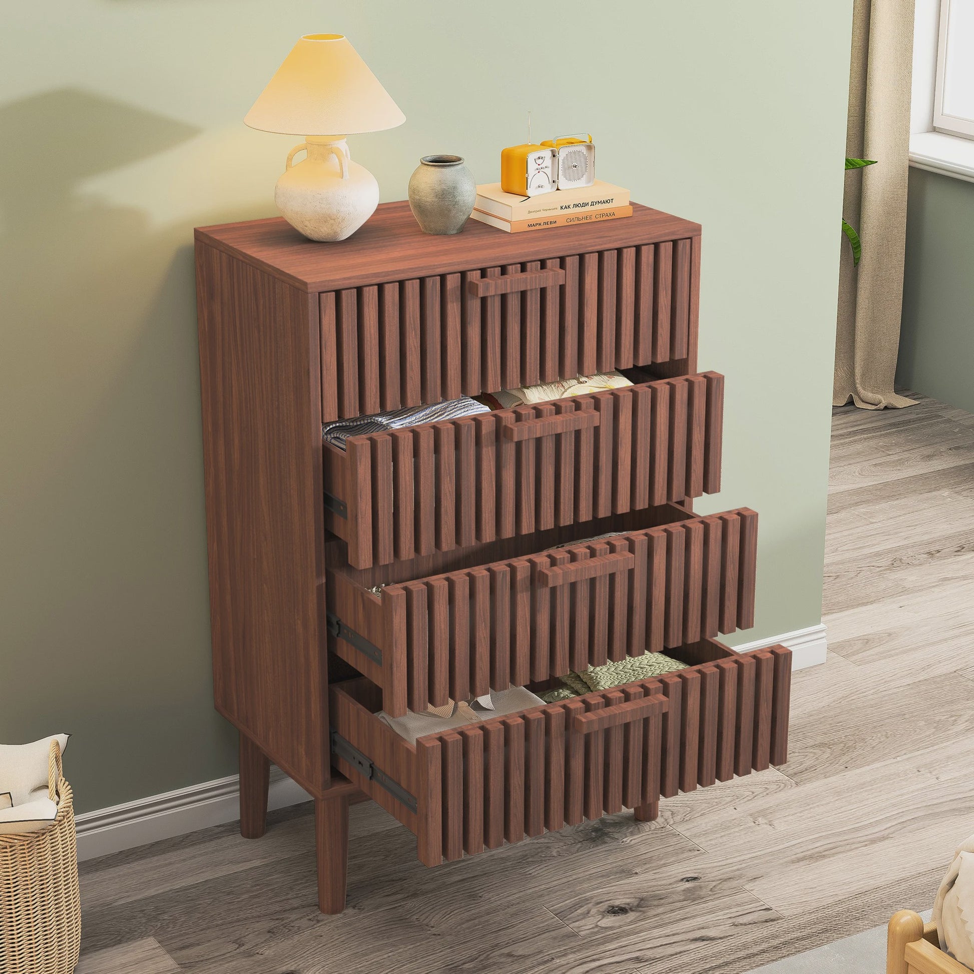 Houten Ladekast met 4 of 6 Lades - Stijlvolle Opbergunit voor Woonkamer, Slaapkamer of Kantoor