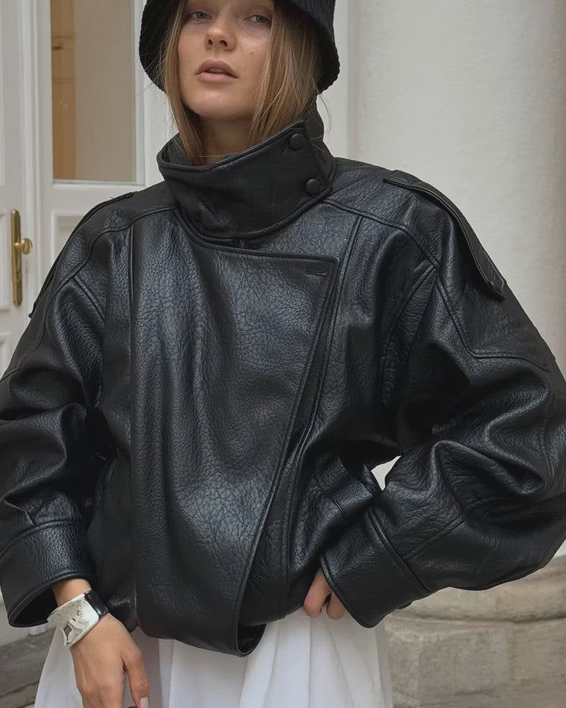Chique Dames Faux Leren Jas - Veelzijdige Lange Mouwen Jas voor Herfst & Winter