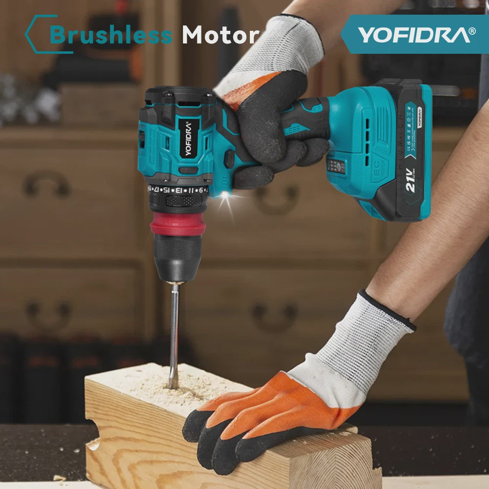 YOFIDRA 21V Brushless Accuboormachine - 10mm Klopboorfunctie, 24 Versnellingen