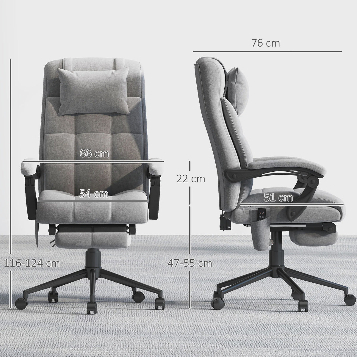 Ergonomische bureaustoel met massage, verwarming en voetensteun - Grijs