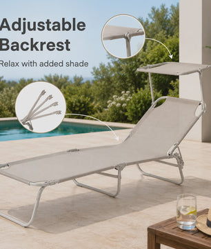 Opvouwbare Loungestoel 188cm met Verstelbare Rugleuning en Zonnekap - Blauw/Zand