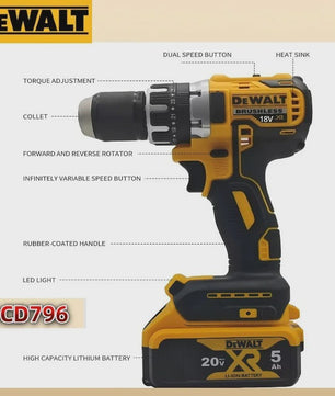 DeWalt DCD796 Accu Klopboormachine & Schroefmachine - Krachtige Brushless Motor, 18V