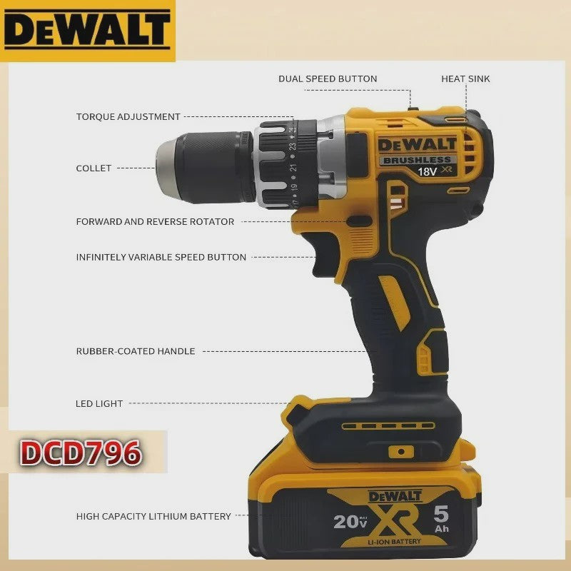 DeWalt DCD796 Accu Klopboormachine & Schroefmachine - Krachtige Brushless Motor, 18V