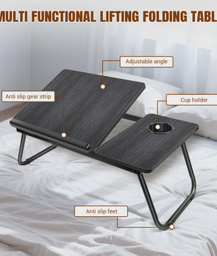 Opvouwbare Laptoptafel met 5 Hoogtestanden, Bekerhouder & Verstelbaar Bureau - Ideaal voor Bed, Bank of Balkon