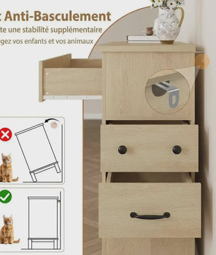 Moderne Ladekast van MDF - 74x40x75cm - Slaapkamer Commode met Textuur Fronten en Anti-Tip Kit