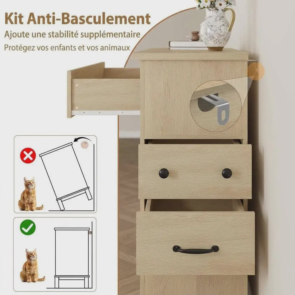 Moderne Ladekast van MDF - 74x40x75cm - Slaapkamer Commode met Textuur Fronten en Anti-Tip Kit