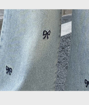 Modieuze Jeans met Strikjesprint voor Meisjes (4-14 jaar) - Wijde Pijpen Denim Broek
